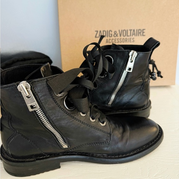 Zadig & Voltaire Laureen Roma Leather Combat Boots – Size 40 (Noir) - Picture 4 of 13